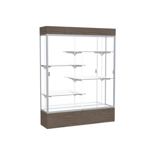 Waddell Display Case Of Ghent Reliant Lighted Display Case 60"W x 80"H x 16"D Walnut Base Mirror Back Satin Natural Frame 2175MB-SN-WV - main